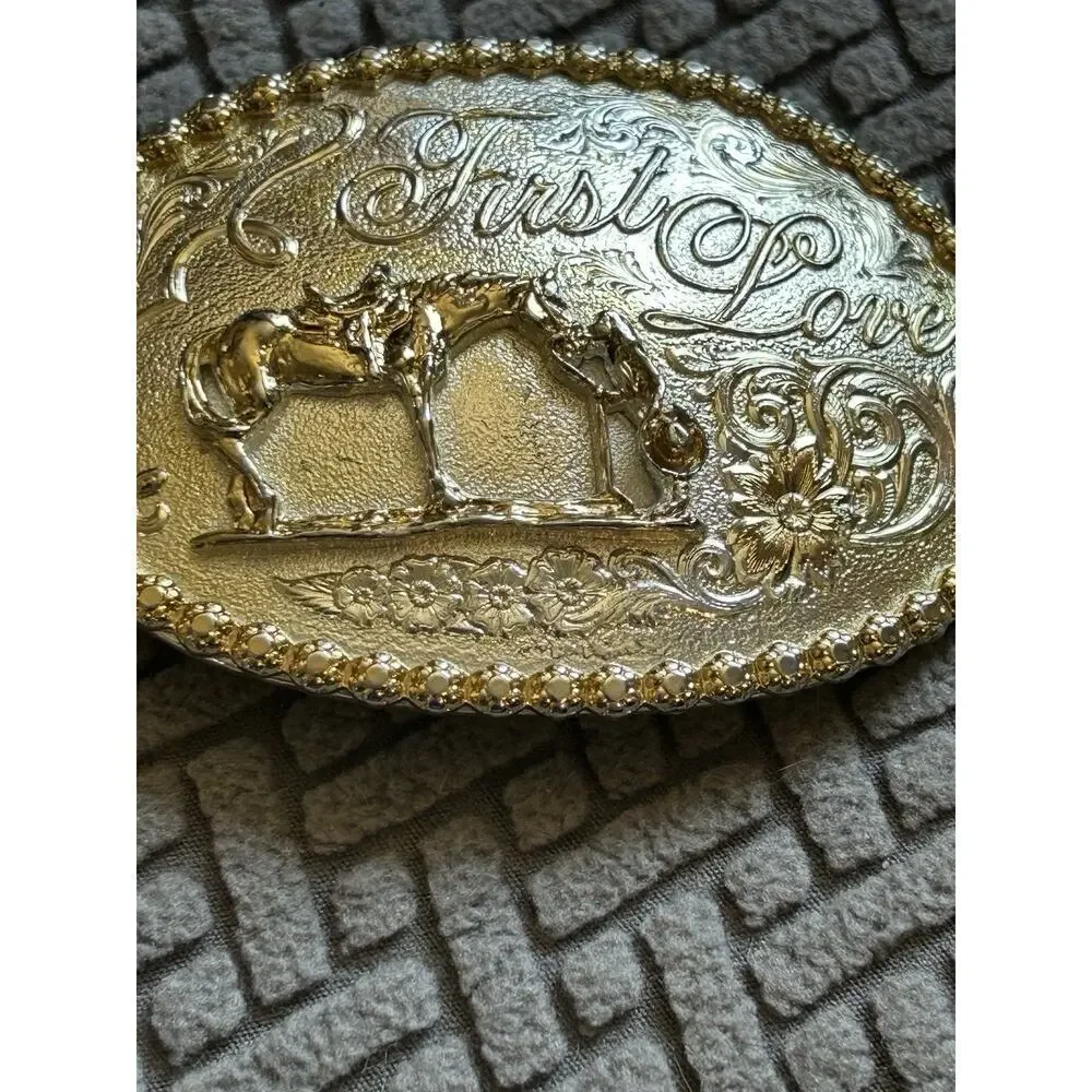 Montana Silversmiths First Love Girl & Horse Vintage Belt Buckle Cowgirl Western